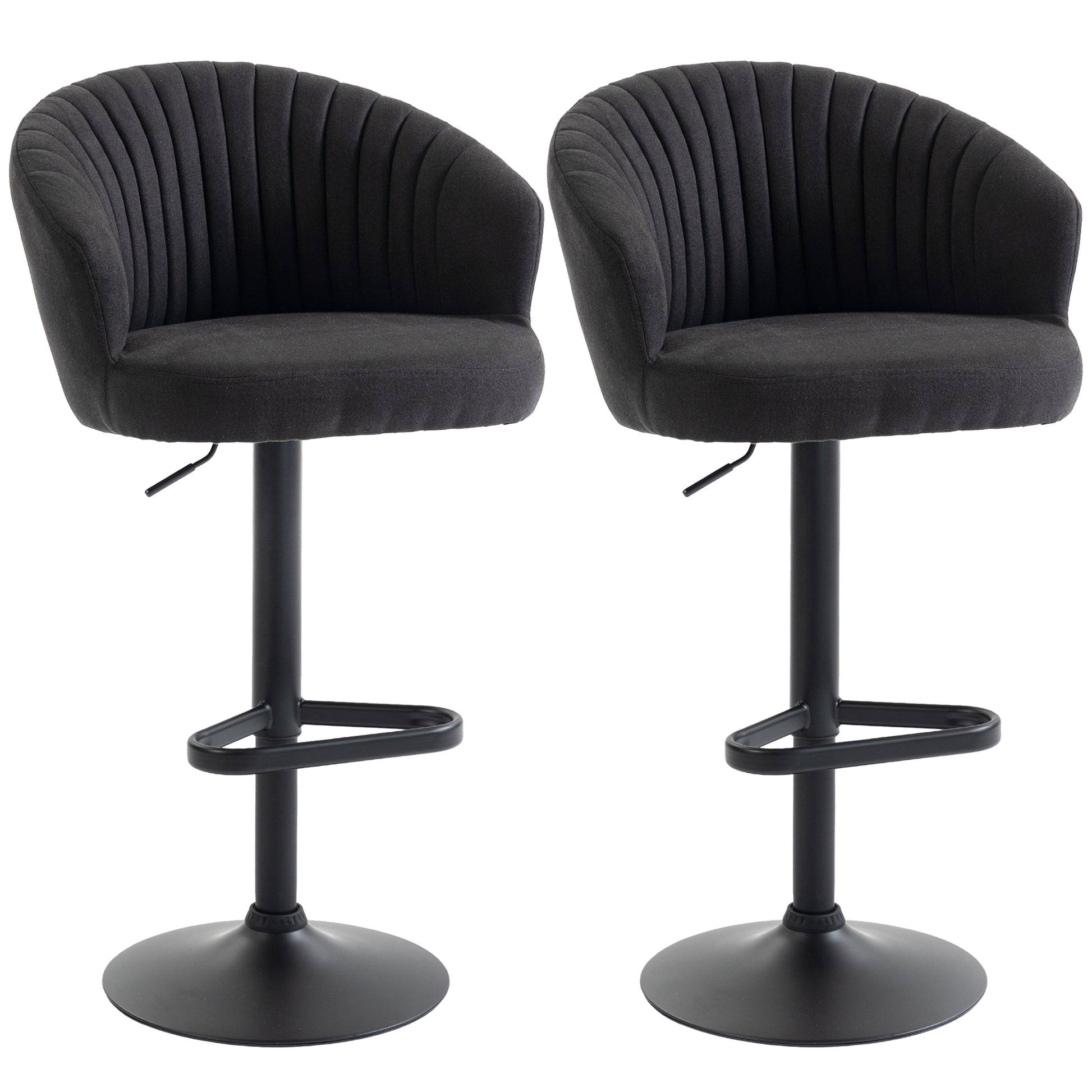 Adjustable Bar Stools Set of 2, Upholstered Kitchen Stools with Swivel Seat, Steel Frame, Footrest, ‎Black
