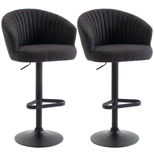 Adjustable Bar Stools Set of 2, Upholstered Kitchen Stools with Swivel Seat, Steel Frame, Footrest, ‎Black