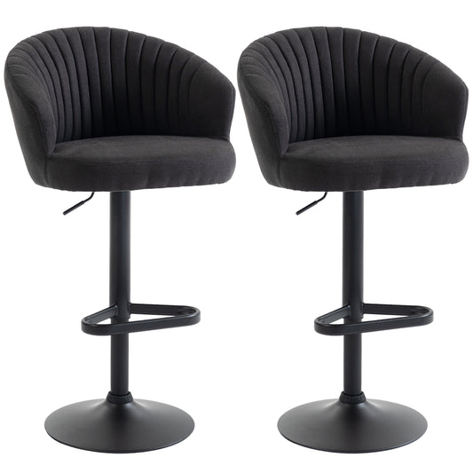 Adjustable Bar Stools Set of 2, Upholstered Kitchen Stools with Swivel Seat, Steel Frame, Footrest, ‎Black