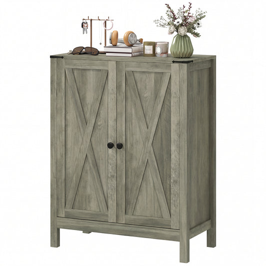 Shoe Cabinet with Barn Doors, Farmhouse Shoe Storage Cabinet with Adjustable Shelves, Holds up to 15 Pairs, Grey