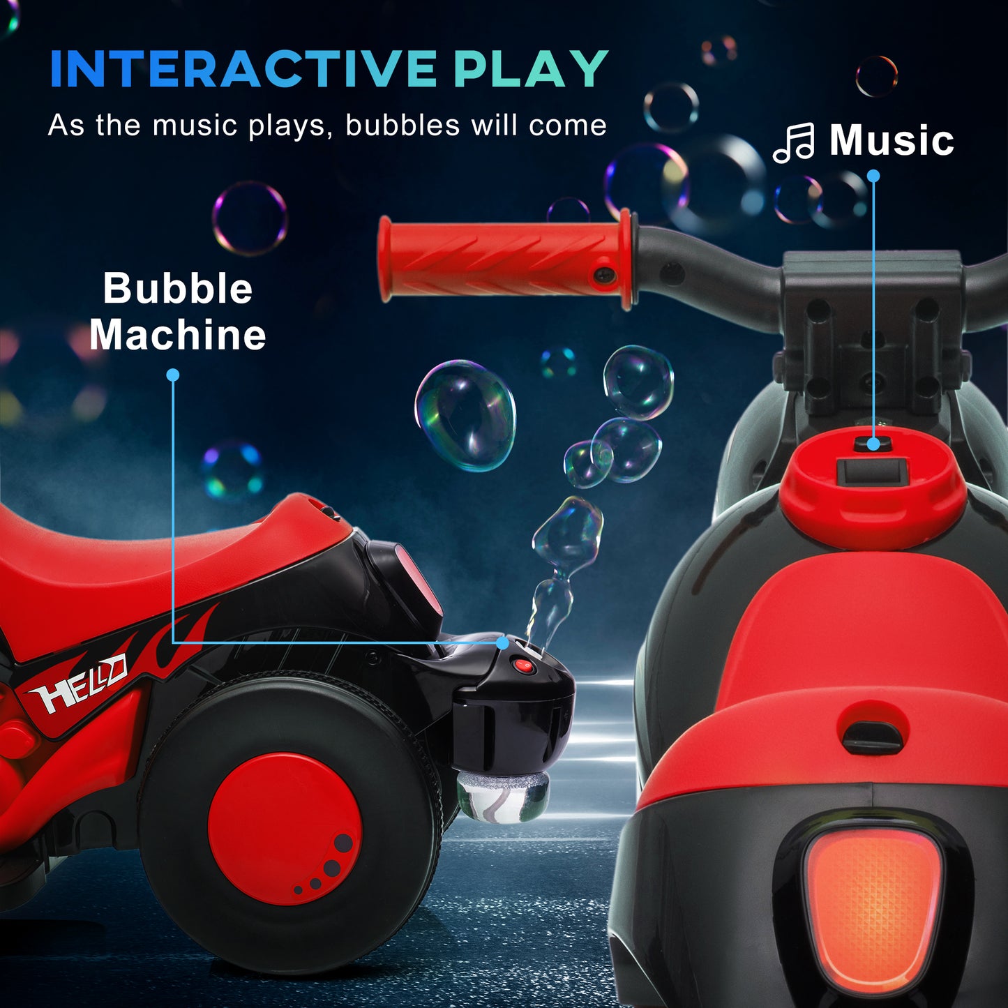 Qaba Electric Motorcycle for Kids, 6V Ride on Bubble Car with LED Headlight, Music, Pedal, for 2-5 Years Black