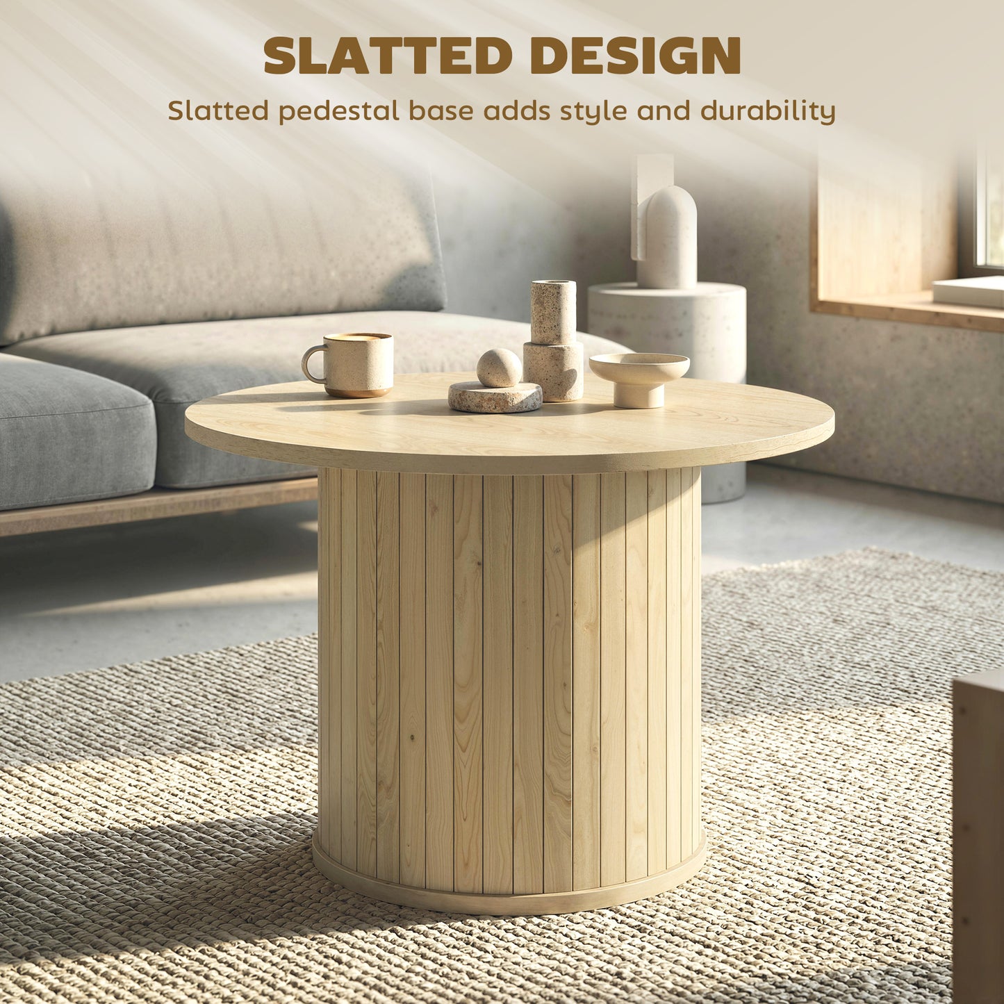 Round Coffee Table, 24" Center Table, Natural Wood