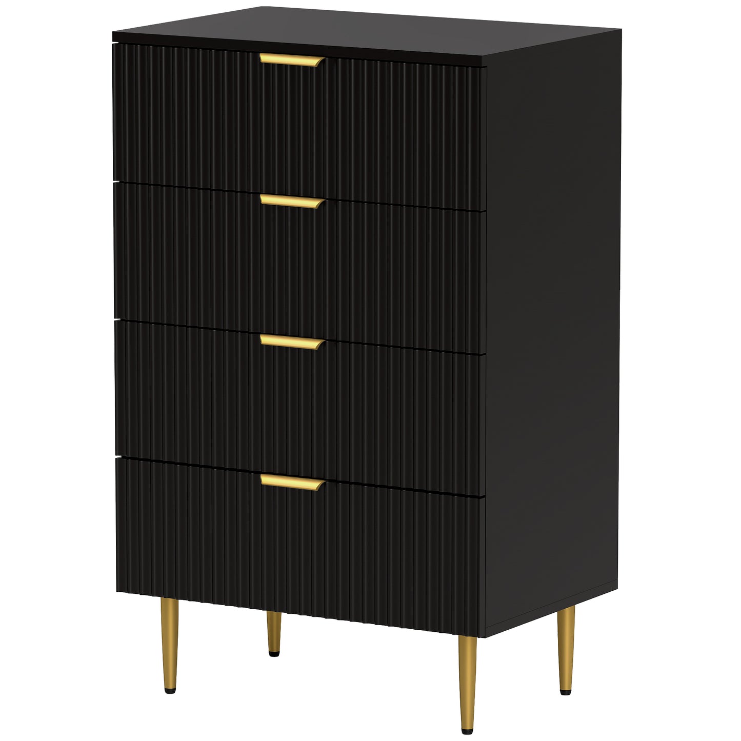 Modern Chest of Drawers 4 Drawer Dresser for Bedroom with Gold Legs and Handles, Black