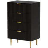Modern Chest of Drawers 4 Drawer Dresser for Bedroom with Gold Legs and Handles, Black