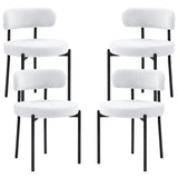 4 Pieces Kitchen Chairs, Modern Dining Chairs w/ Berber Fleece Upholstery and Steel Legs for Living Room, Cream White