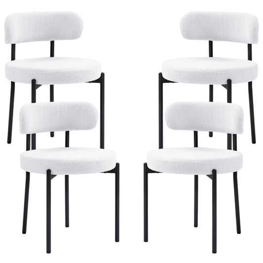 4 Pieces Kitchen Chairs, Modern Dining Chairs w/ Berber Fleece Upholstery and Steel Legs for Living Room, Cream White