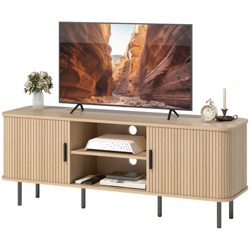 TV Stand Cabinet for TVs up to 65 Inches, TV Unit with Storage Shelves and Cabinets for Living Room, Oak Tone