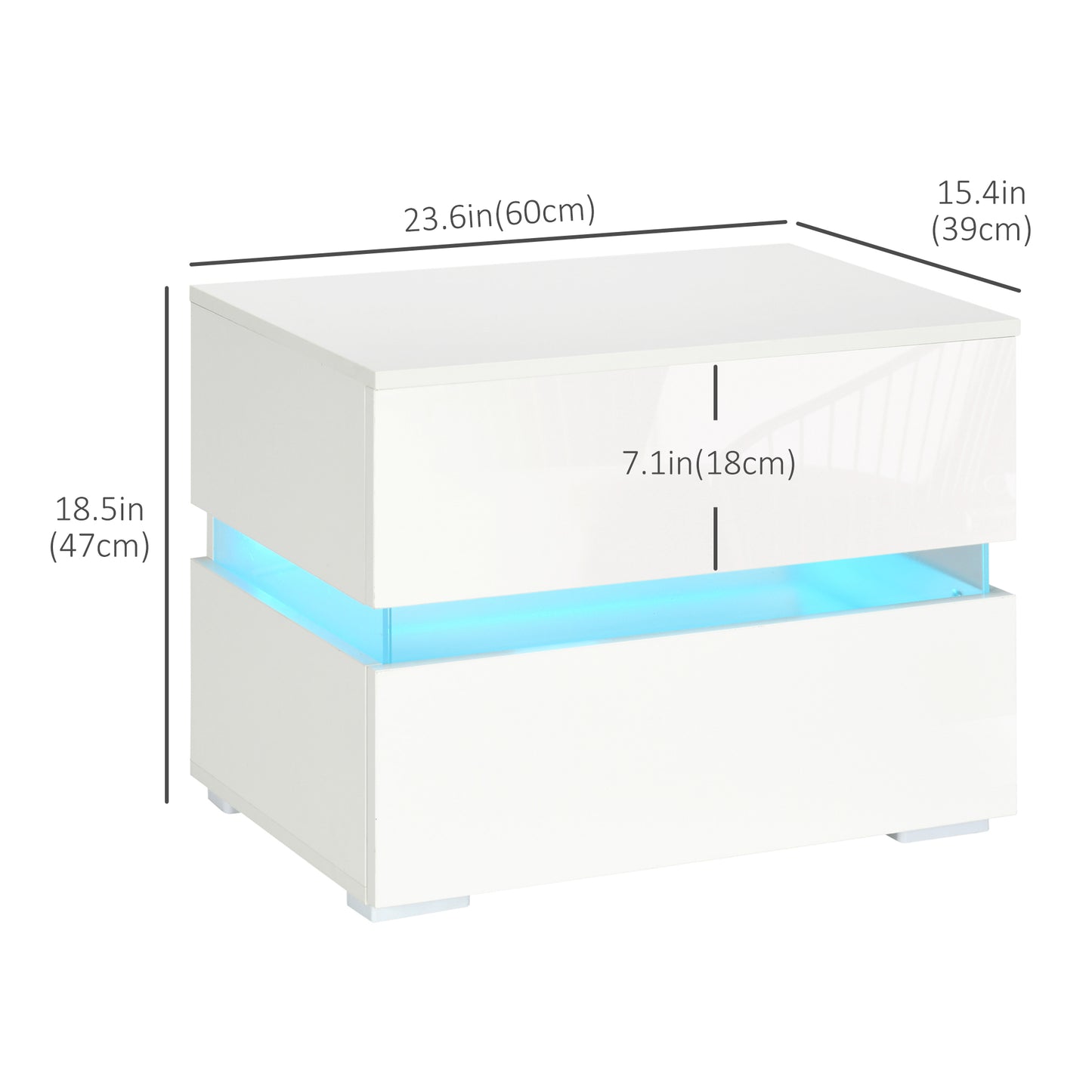 Modern Nightstand, Bedside Table with 2 Drawers, USB Powered RGB LED Lights for Bedroom, White