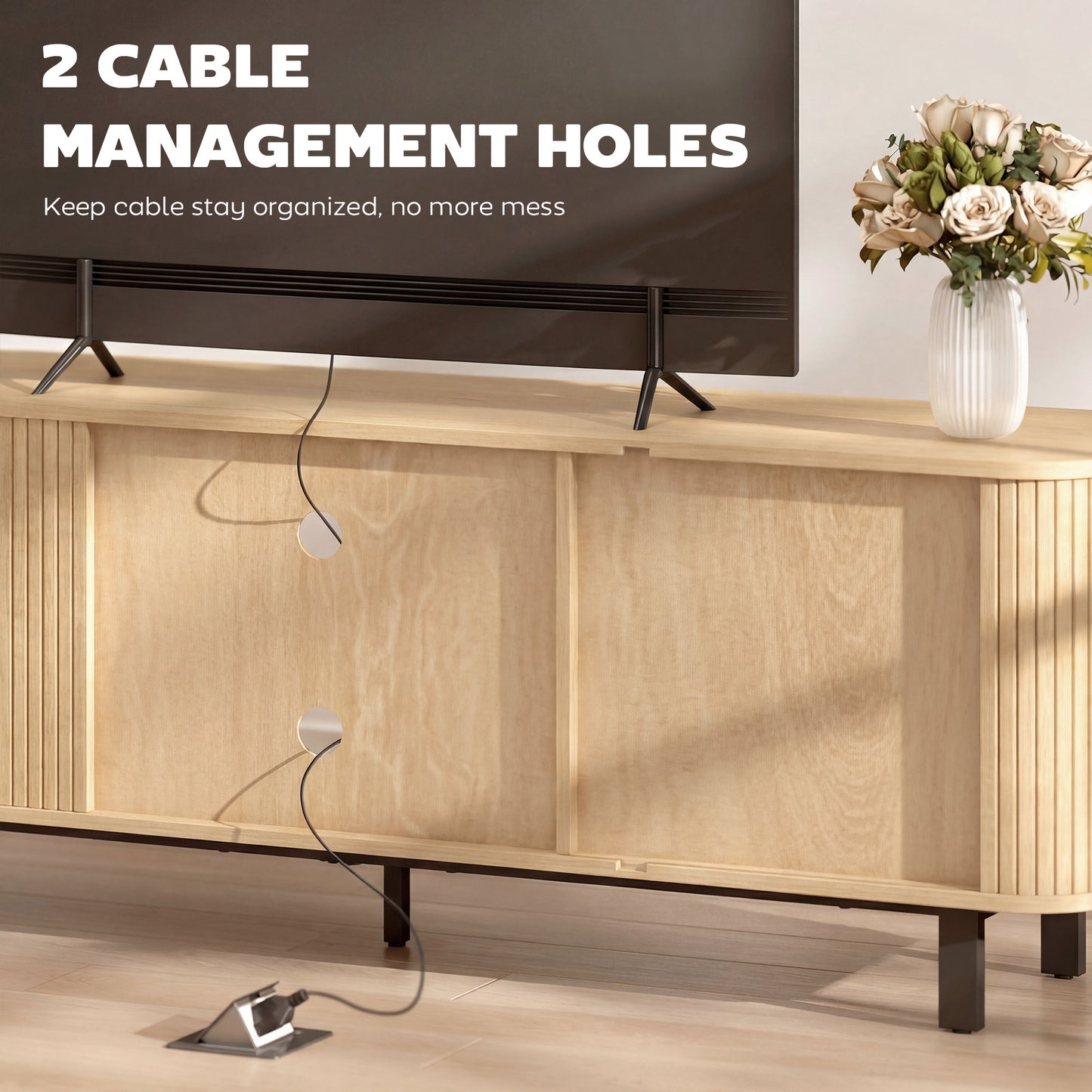 TV Stand Cabinet for TVs up to 65 Inches, TV Unit with Storage Shelves and Cabinets for Living Room, Oak Tone