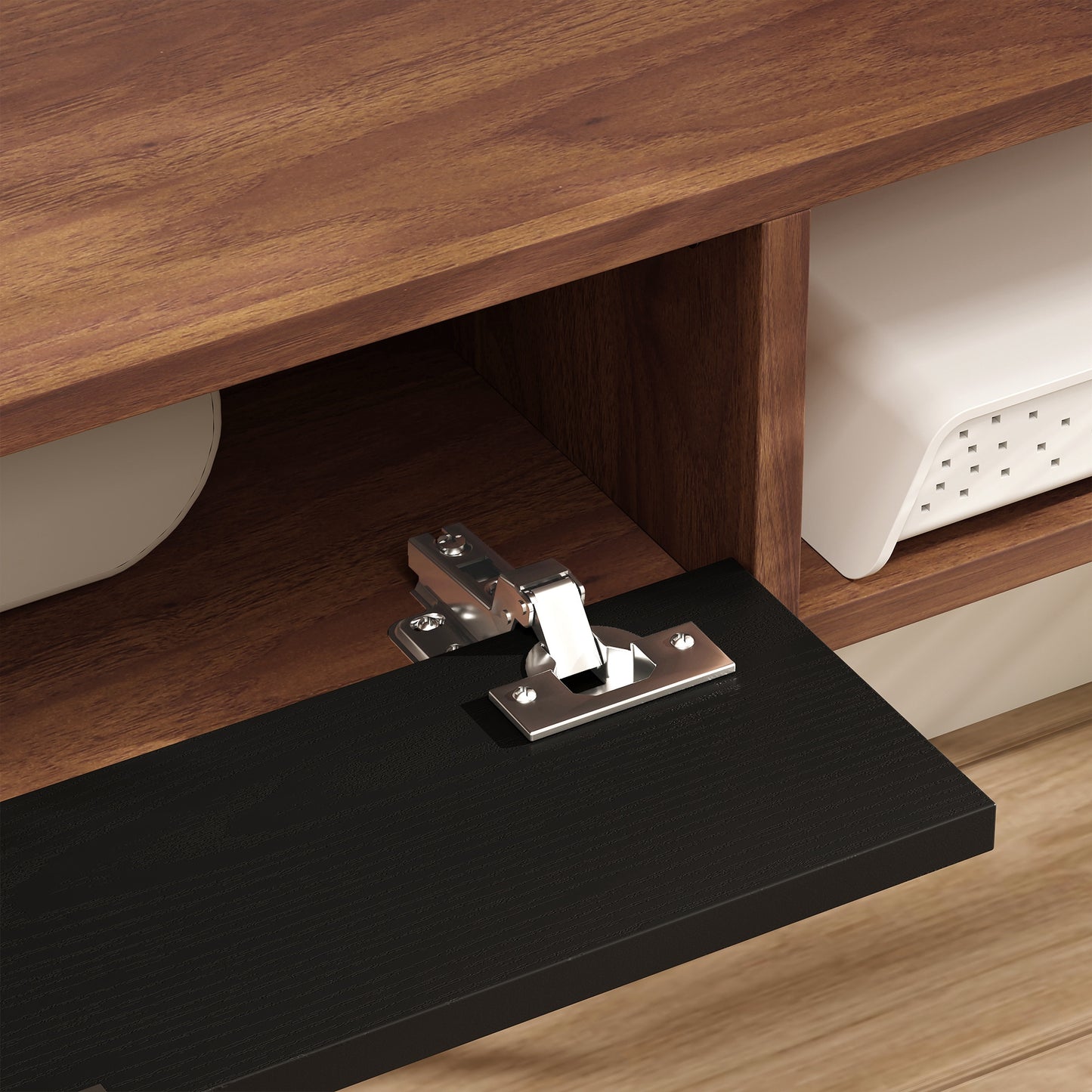 47" Floating TV Stand for TVs up to 50 Inch, Wall Mounted Media Console with Flip Drawer and 2 Open Shelves, Walnut