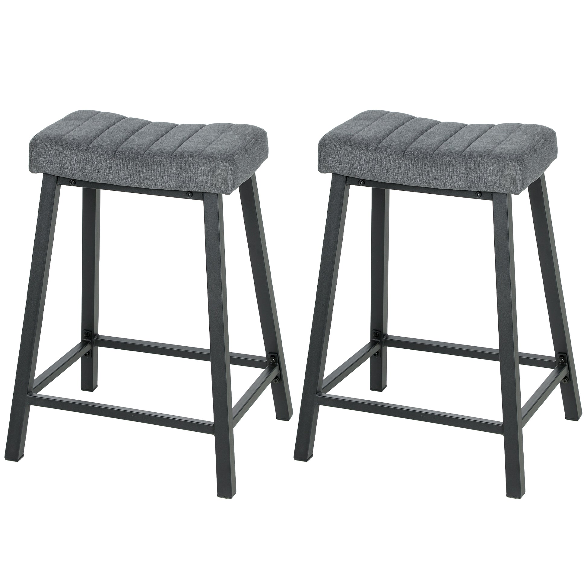 Set of 2 Bar Stools, Velvet Upholstered Counter Stools with Curved Seat and Footrest for Kitchen Island, Grey