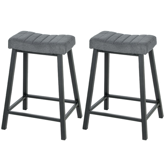 Set of 2 Bar Stools, Velvet Upholstered Counter Stools with Curved Seat and Footrest for Kitchen Island, Grey