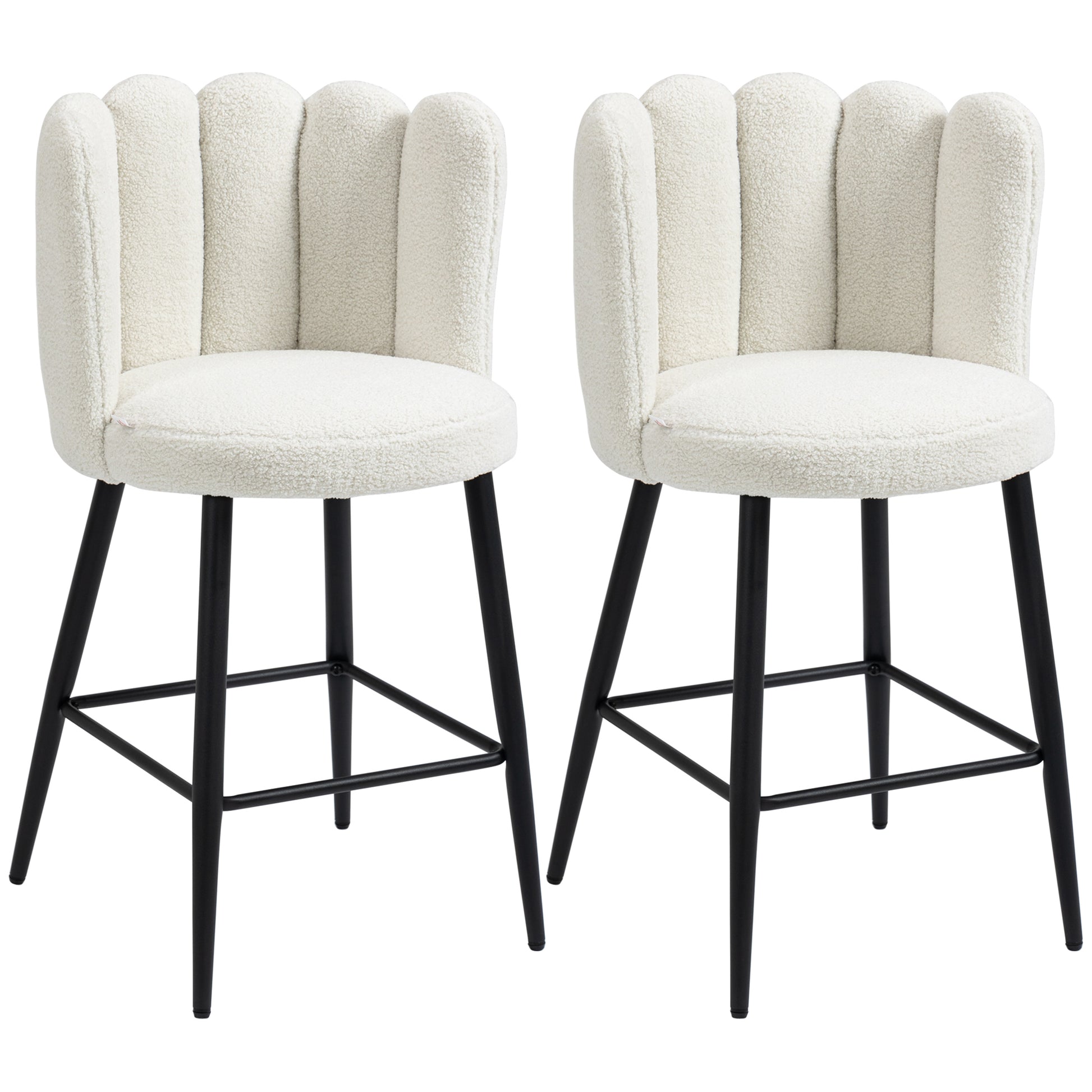 Faux Cashmere Bar Stools Set of 2 Counter Height Bar Stools with Back for Home Kitchen, 20.5"x19.7"x36.6", Cream