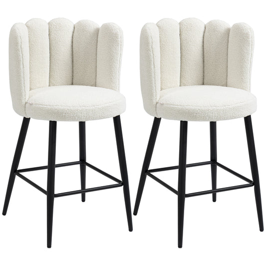 Faux Cashmere Bar Stools Set of 2 Counter Height Bar Stools with Back for Home Kitchen, 20.5"x19.7"x36.6", Cream