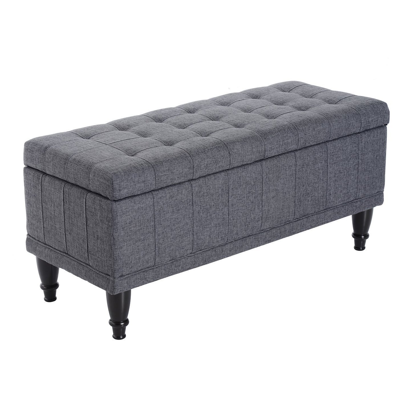 Storage Ottoman, Linen Fabric End of Bed Bench with Soft Close Lid, Button Tufted Storage Bench for Living Room, Entryway or Bedroom, 42" x 17" x 19", Grey