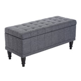 Storage Ottoman, Linen Fabric End of Bed Bench with Soft Close Lid, Button Tufted Storage Bench for Living Room, Entryway or Bedroom, 42" x 17" x 19", Grey