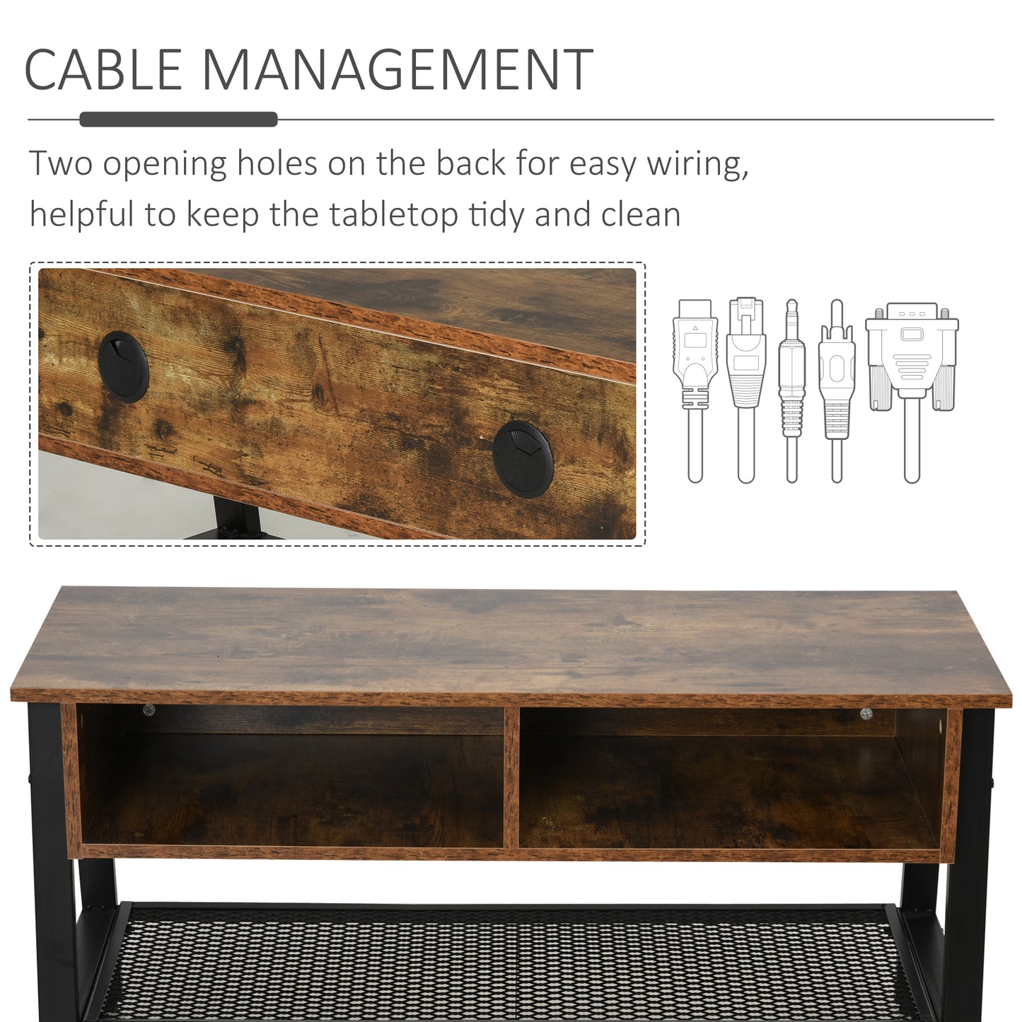 Industrial TV Stand, TV Console Table for TV up to 45'' Flat Screen, Entertainment Center for Living Room, Bedroom, Rustic Brown