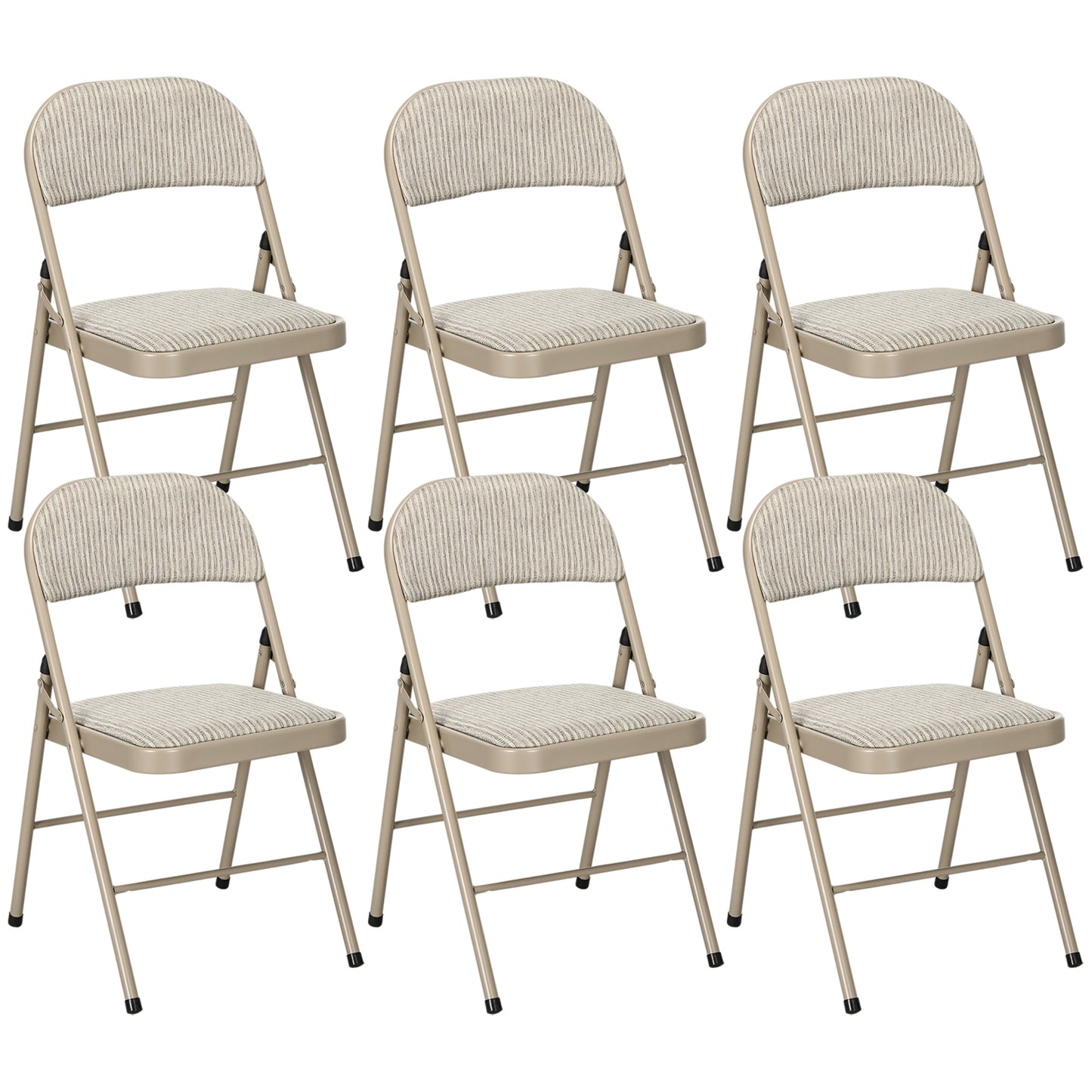 Set of 6 Metal Foldable Chairs, Faux Linen Padded Folding Chairs with Cushion Seat and Open Back for Indoor, Beige