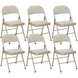 Set of 6 Metal Foldable Chairs, Faux Linen Padded Folding Chairs with Cushion Seat and Open Back for Indoor, Beige