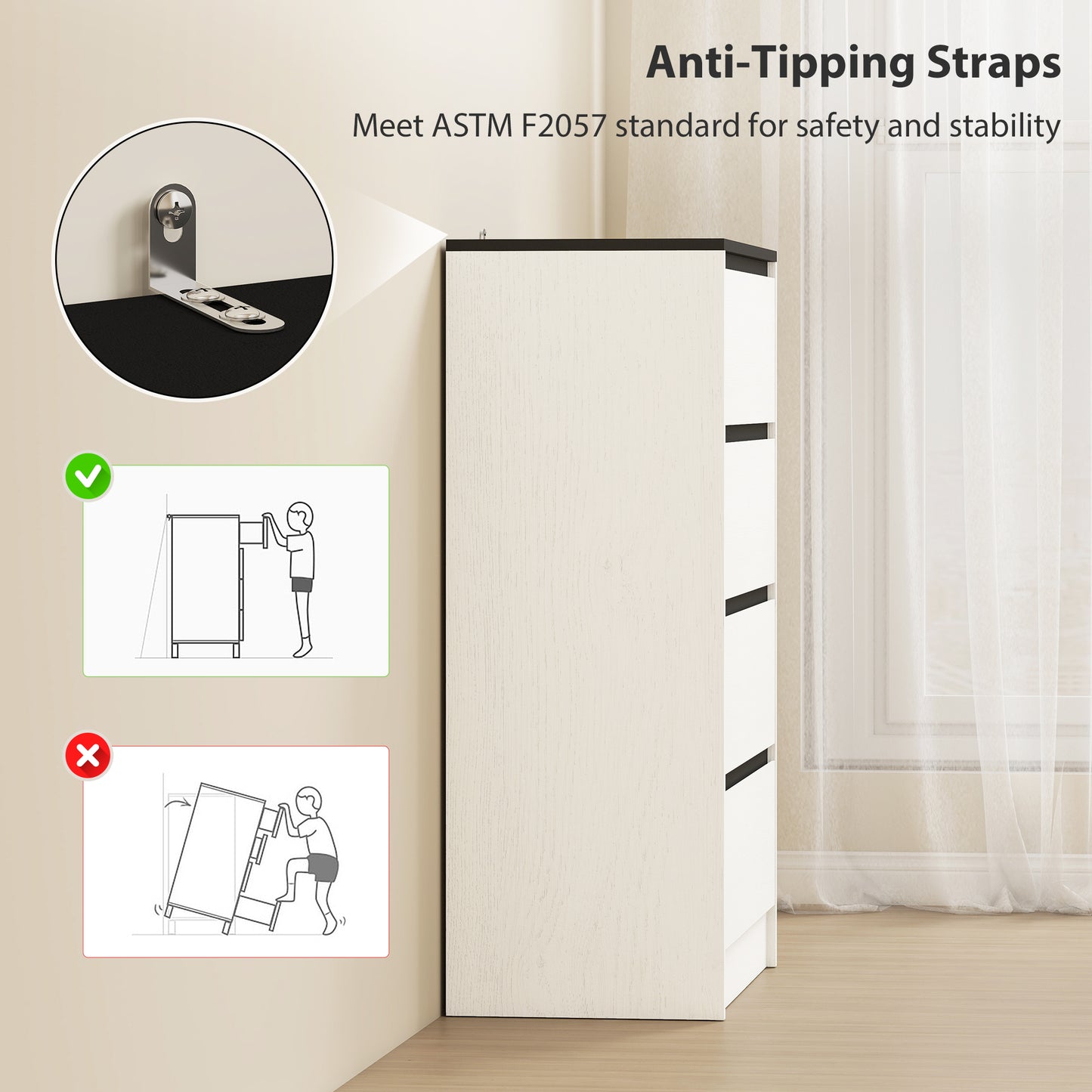 Tall Chest of Drawers, 4 Drawer Dresser for Bedroom, Living Room, Hallway, Modern Storage Cabinet, White Wood Effect