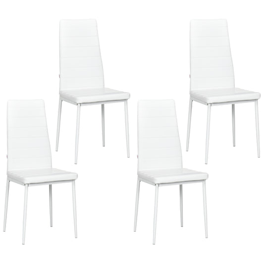 Modern Dining Chairs, Set of 4, High Back PU leather Upholstery and Metal Legs for the Living Room, Kitchen, Home Office, White