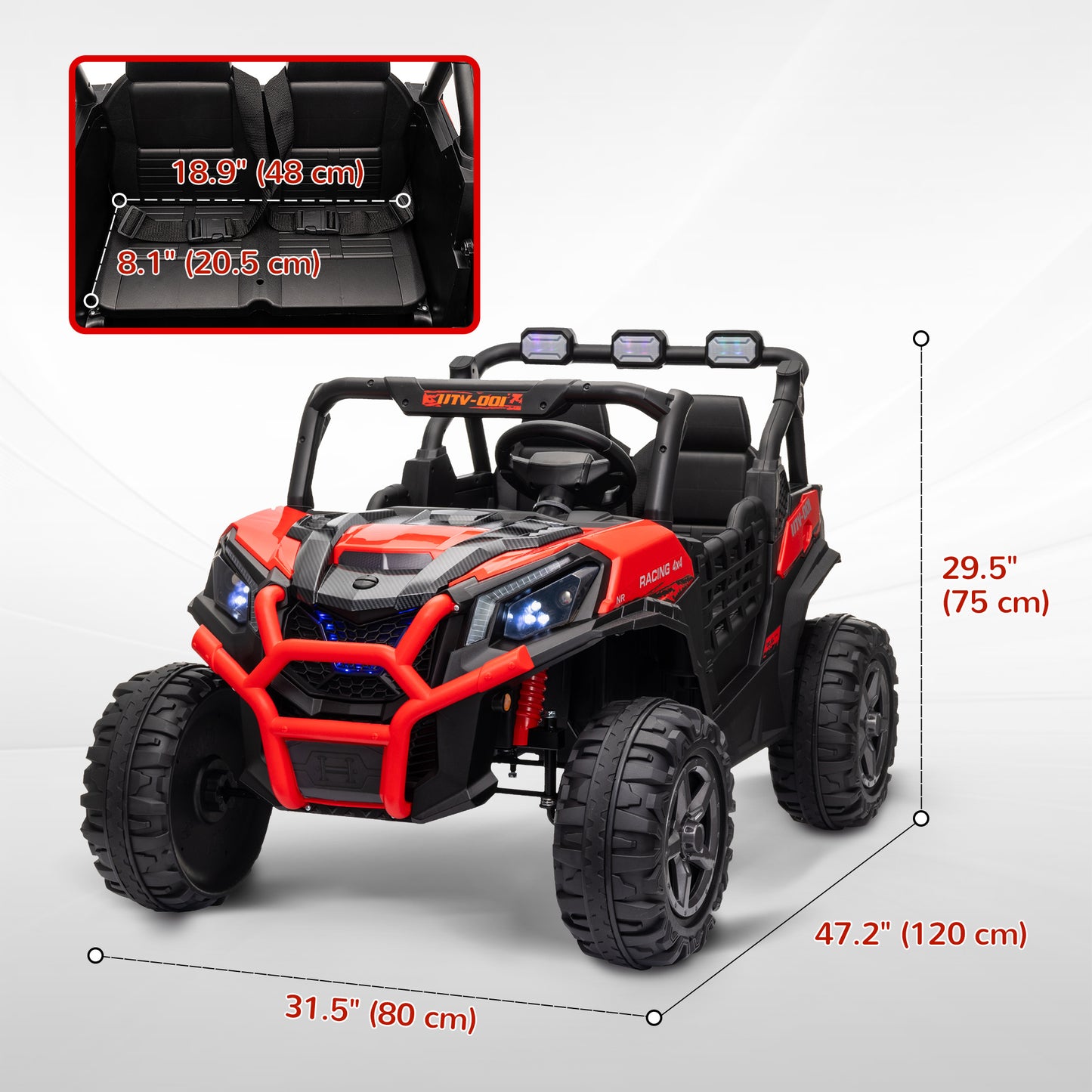 Qaba 2 Seater 24V Electric Car for Kids w/ Remote Control, 3 Speed, LED Lights, Music, Horn, Spring Suspension, Red