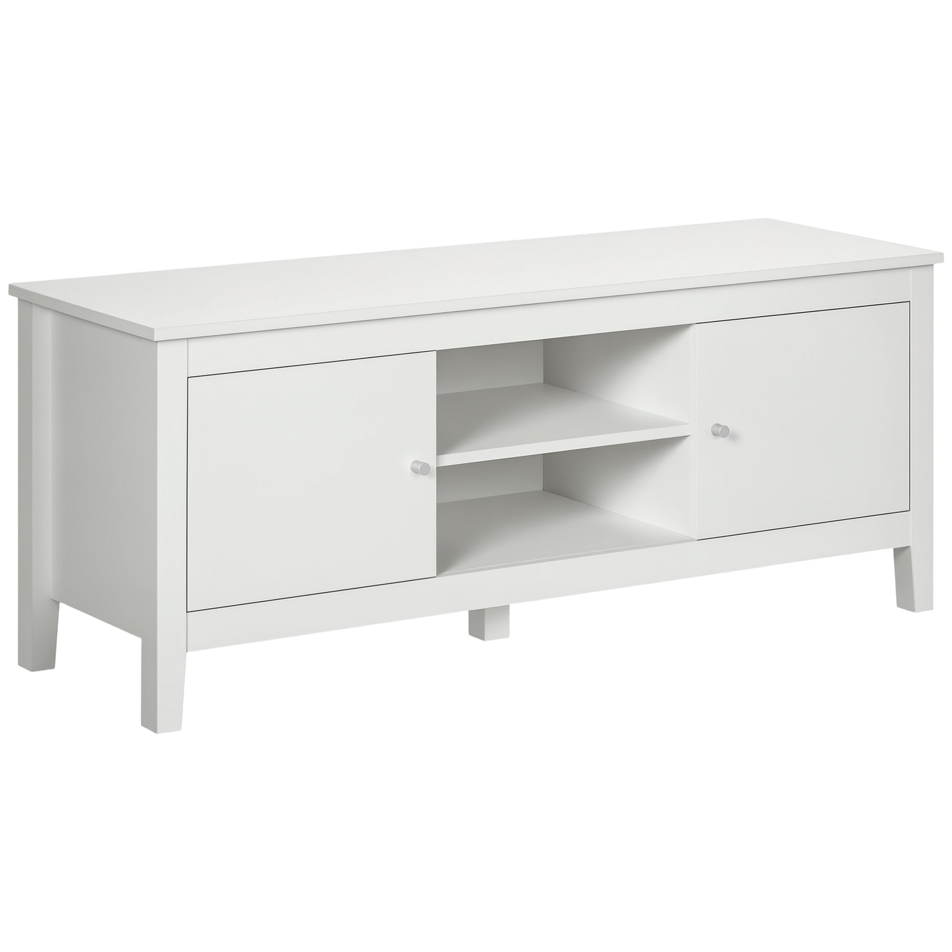 Modern TV Stand for TVs up to 55", TV Bench with Storage Cupboards and Shelves, 47.2" x 16.7" x 19.7", White