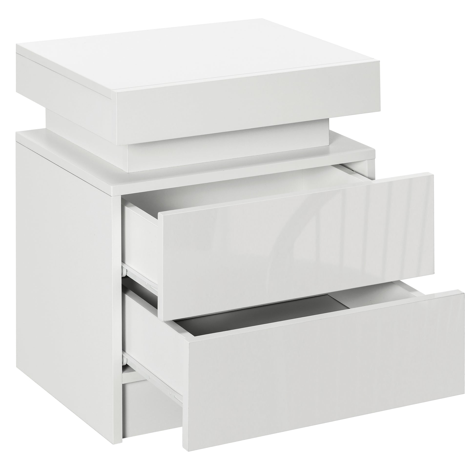 Nightstand, Bedside Table with LED Lights and 2 Drawers for Bedroom, Living Room, White