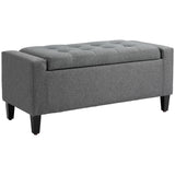 36" Storage Ottoman Bench, Linen-Look Fabric End of Bed Bench with Solid Wood Frame and Legs, Tufted Storage Chest, Footrest for Living Room, Bedroom, Entryway, Grey