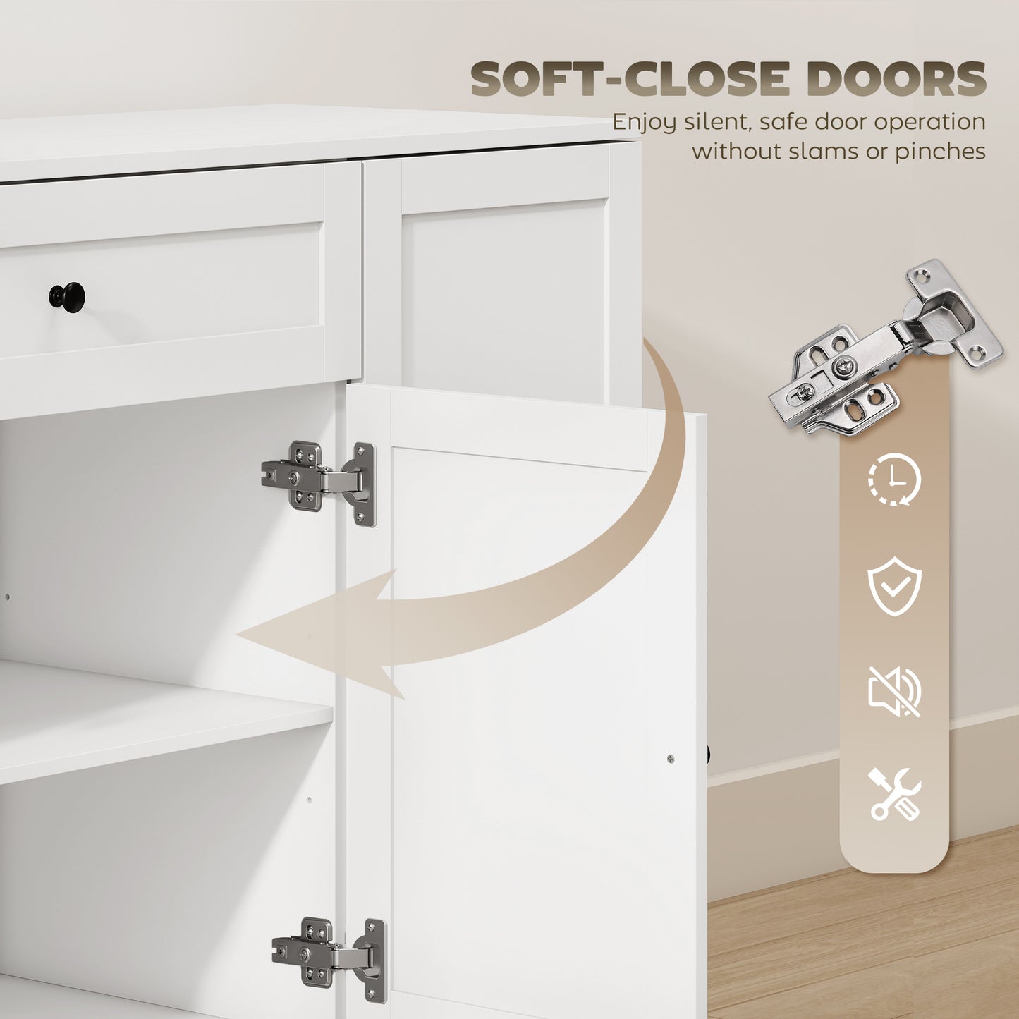 55" Modern Kitchen Storage Cabinet with Drawer, Adjustable Shelves, Small Kitchen Pantry with Door Racks, White