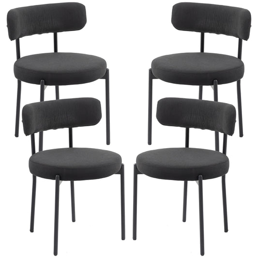 4 Pieces Kitchen Chairs, Modern Dining Chairs w/ Corduroy Upholstery and Steel Legs for Living Room, Black