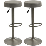 Modern Adjustable Bar Stools Set of 2, Swivel Barstool with Footrest, PU Leather Round Top for Kitchen, Dark Grey