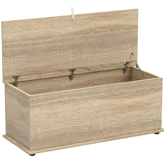 39.5" Storage Chest with 2 Safety Hinges, Storage Box Organizer with Flip-Top Lid, Entryway Storage Bench, Oak