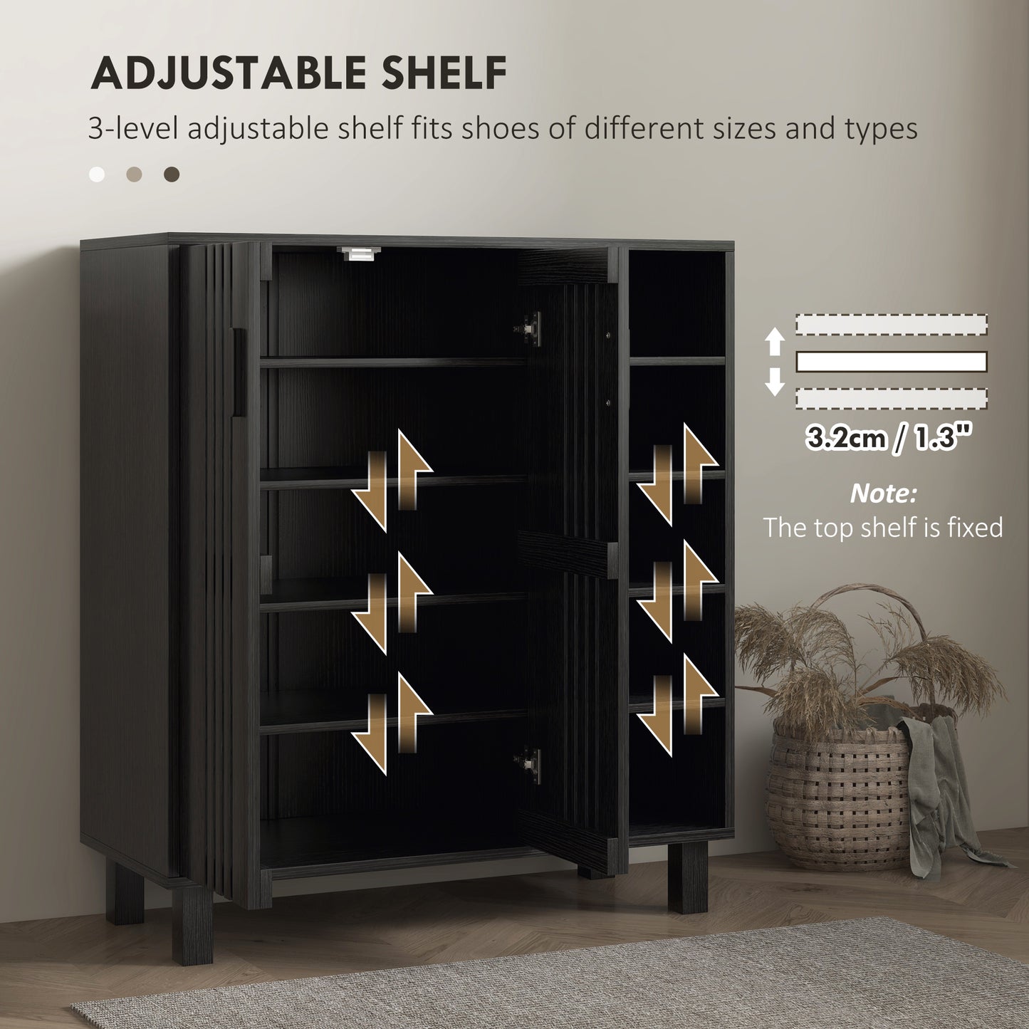 Shoe Storage with Double Doors and Open Shelves 17 Pair Shoe Storage Organizer for Entryway Hallway Black