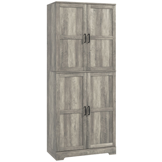 Farmhouse Kitchen Pantry Cabinet, Kitchen Cabinet with Barn Doors, Adjustable Shelves and Door Racks, Distressed Grey