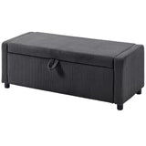 Storage Ottoman, Upholstered Corduroy End of Bed Bench with Thick Padding, Storage Bench for Bedroom, Dark Grey