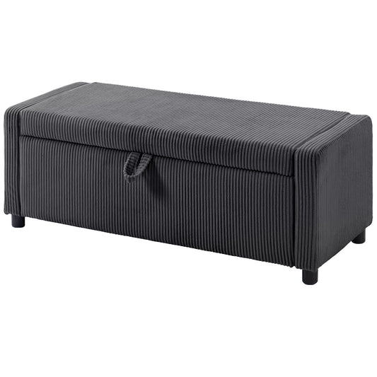 Storage Ottoman, Upholstered Corduroy End of Bed Bench with Thick Padding, Storage Bench for Bedroom, Dark Grey