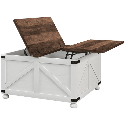 Coffee Table with Lift Top, 32" Farmhouse Center Table with Hidden Compartment for Living Room, Antique White
