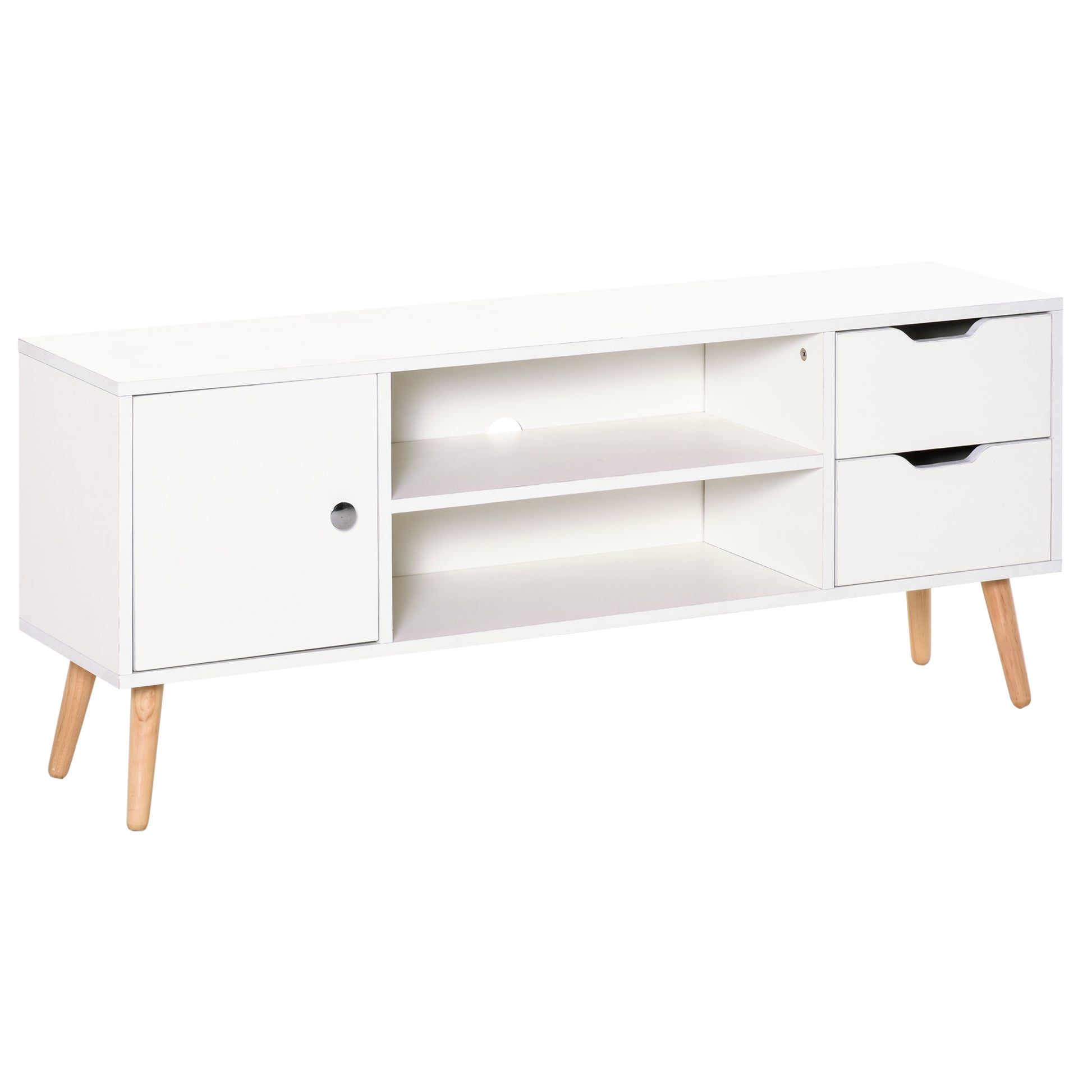 TV Stand for TVs up to 50", TV Cabinet with Shelves, Drawers and Cable Hole, Entertainment Unit for Living Room, White