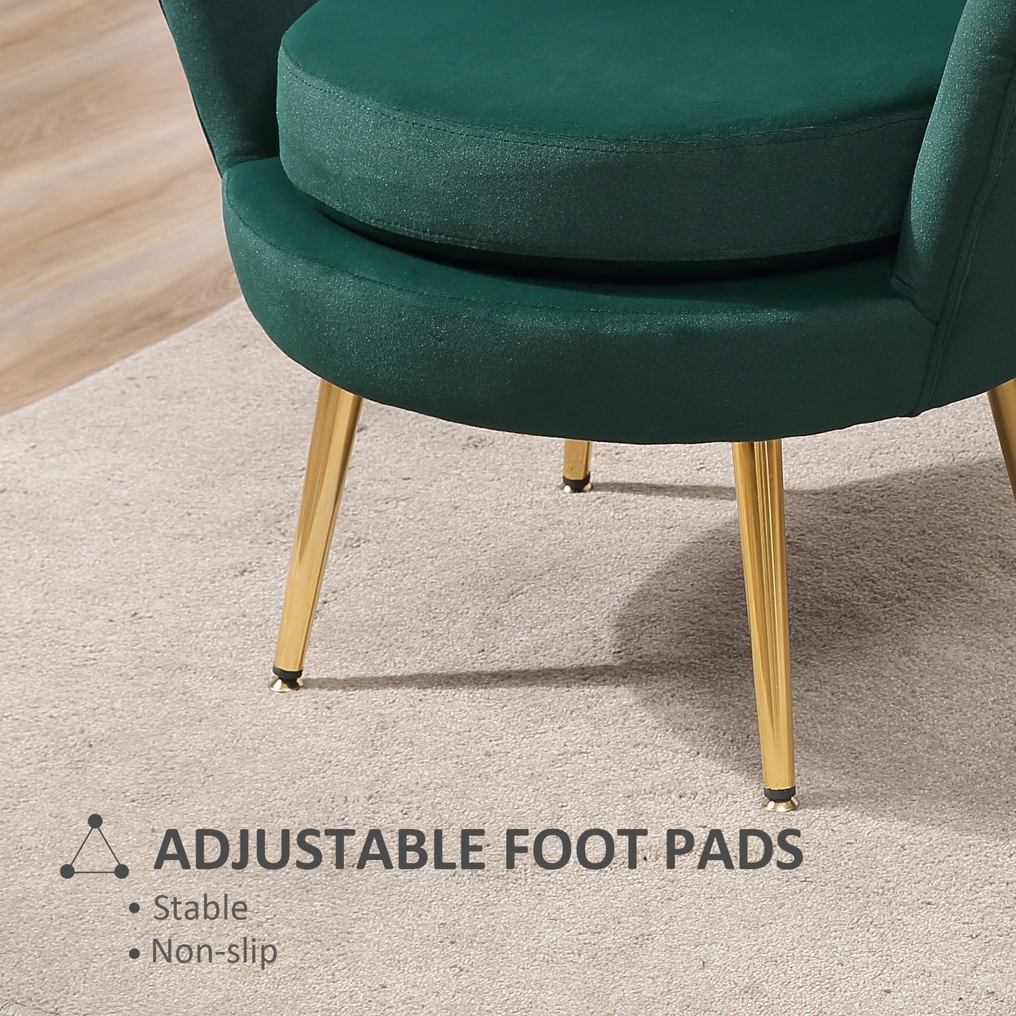 Modern Accent Chair, Velvet-Touch Fabric Leisure Club Chair with Gold Metal Legs for Bedroom, Dark Green