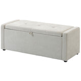 Storage Ottoman Bench, Linen-Look Fabric Upholstered Ottoman with Storage, Wide Padded Seat, Cream White