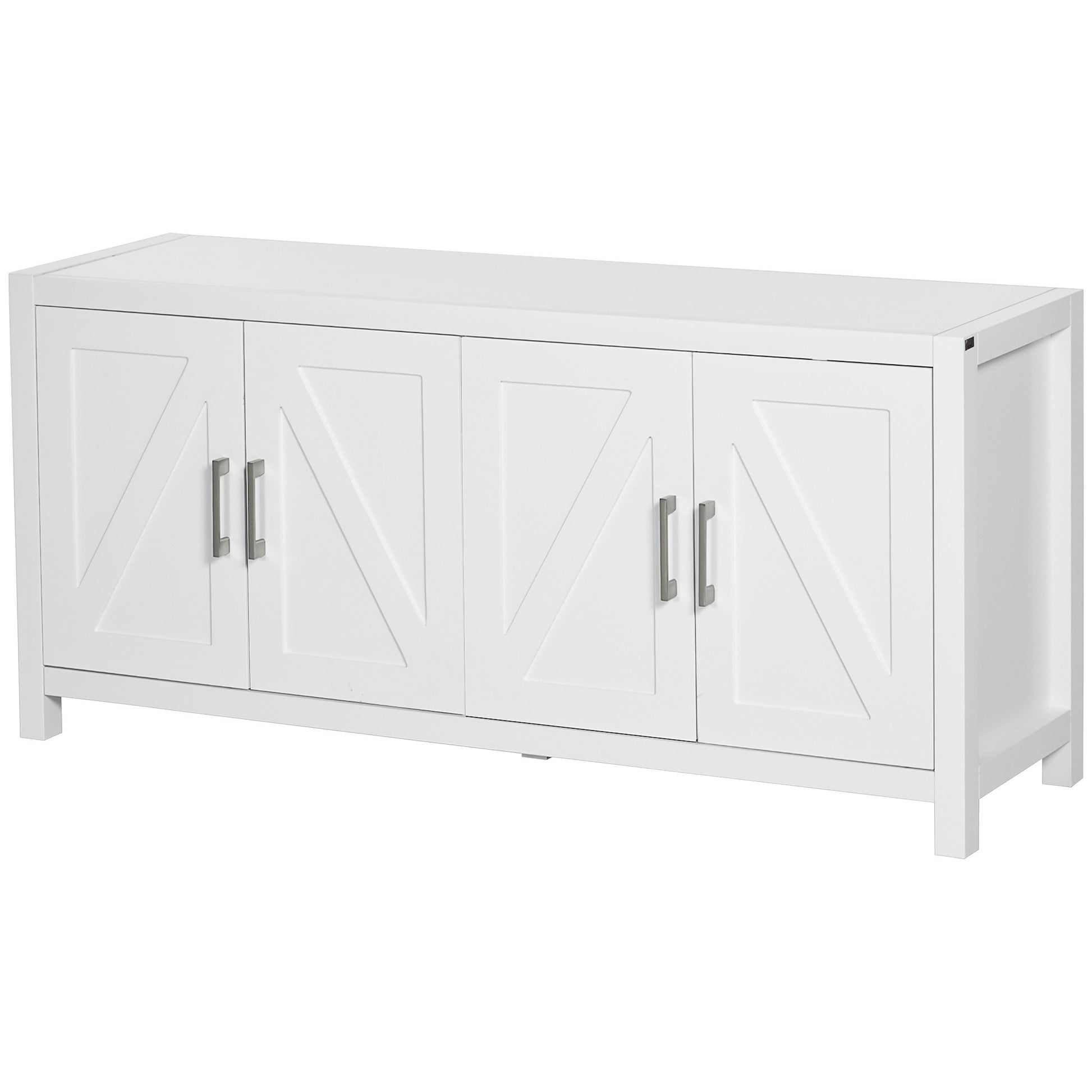 Sideboard Cabinet Buffets Table with Barn Style Doors TV Cabinet Stand for TVs up to 65" with 4 Cable Holes White