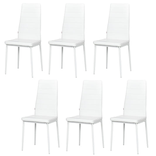 High Back Dining Chairs, Modern Upholstered PU Leather Accent Chairs with Metal Legs for Kitchen, Set of 6, White