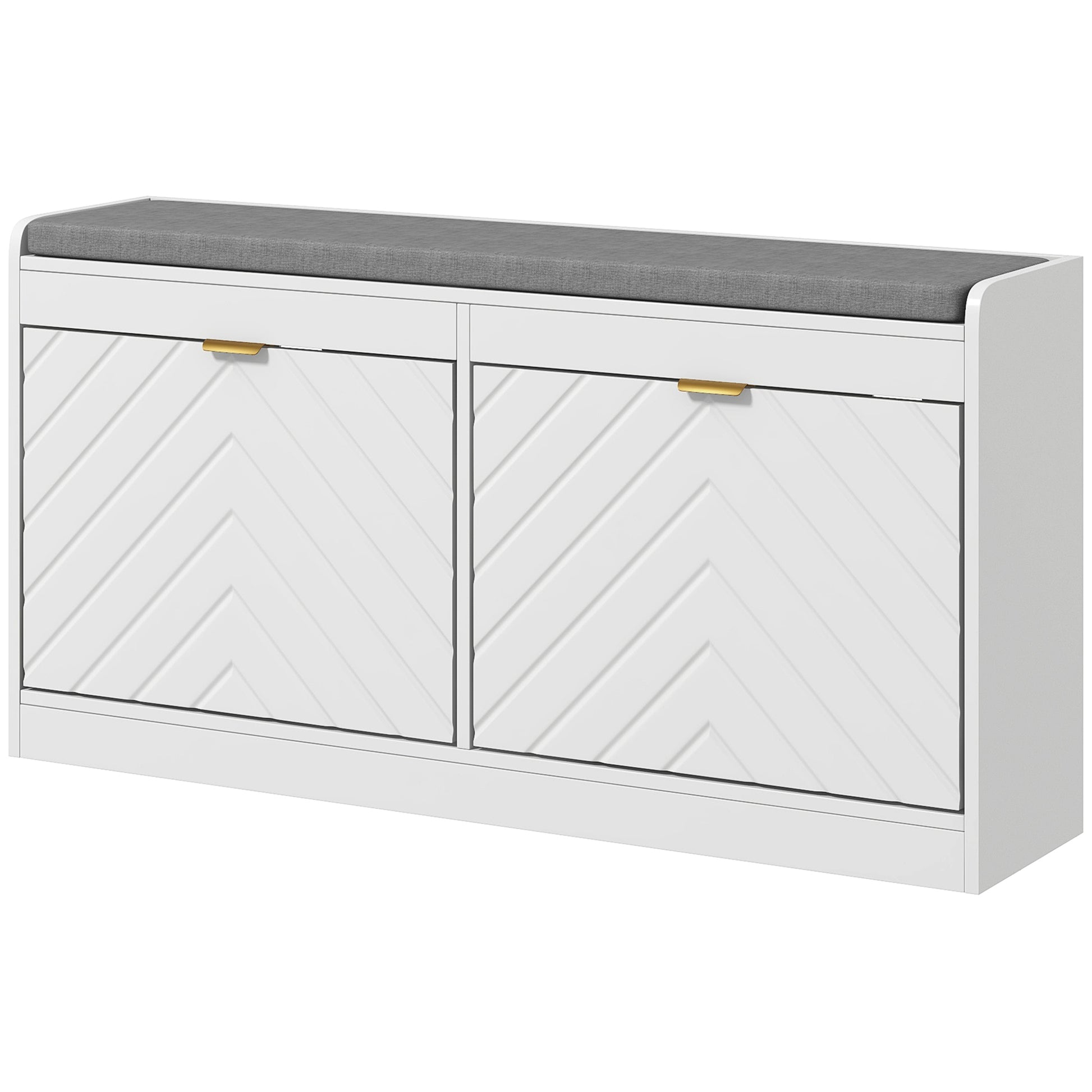 Shoe Storage with Seat, Upholstered Hallway Bench, Shoe Bench with 2 Flip Drawers and 4 Vents for 8 Pairs of Shoes