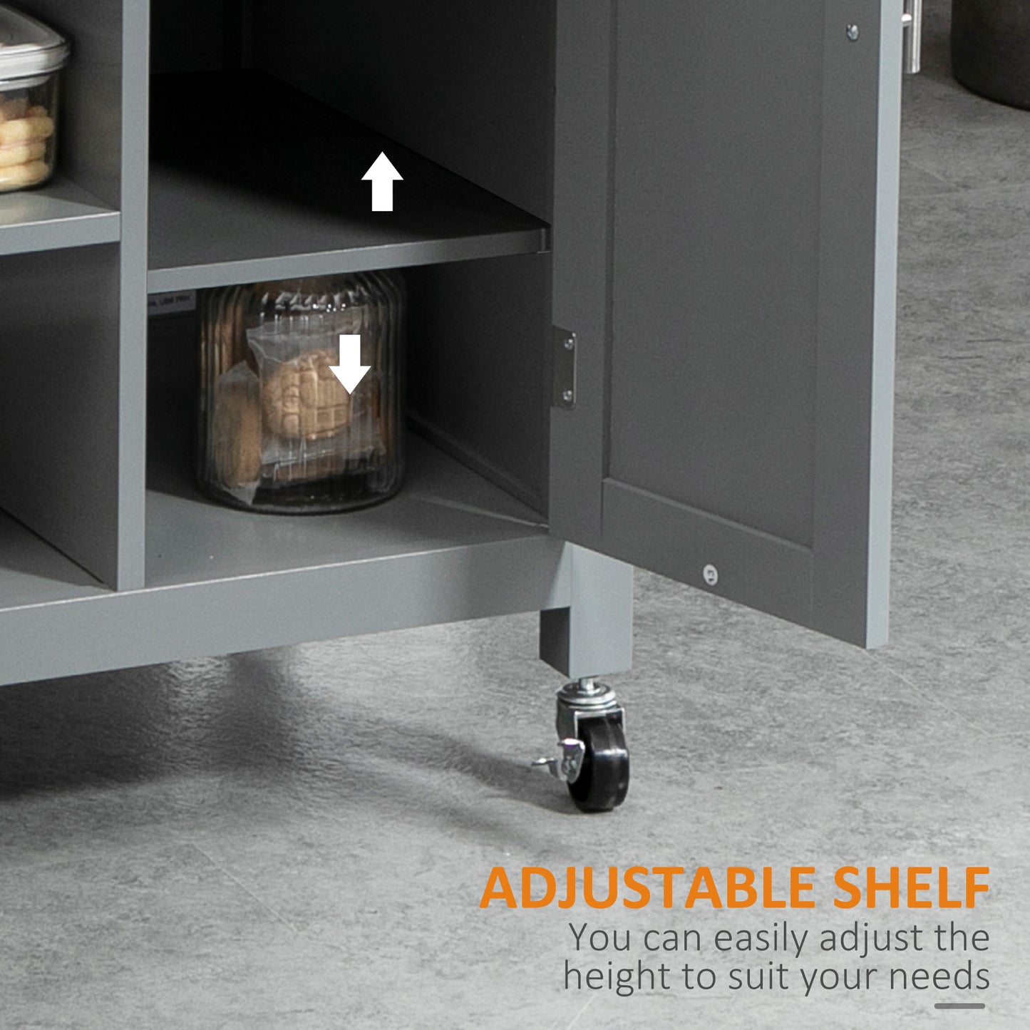 Kitchen Island, Compact Kitchen Cart on Wheels with Open Shelf & Storage Drawer for Dining Room, Kitchen, Grey