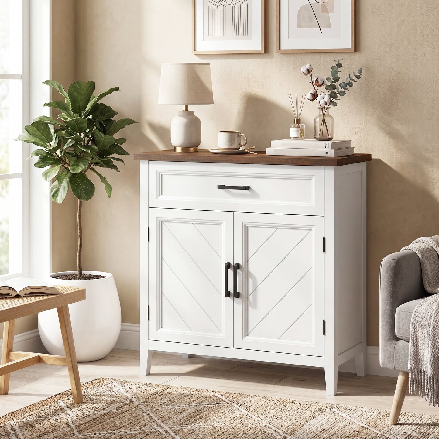 Modern Farmhouse Sideboard Buffet Cabinet with Adjustable Shelf, Storage & 2 Doors