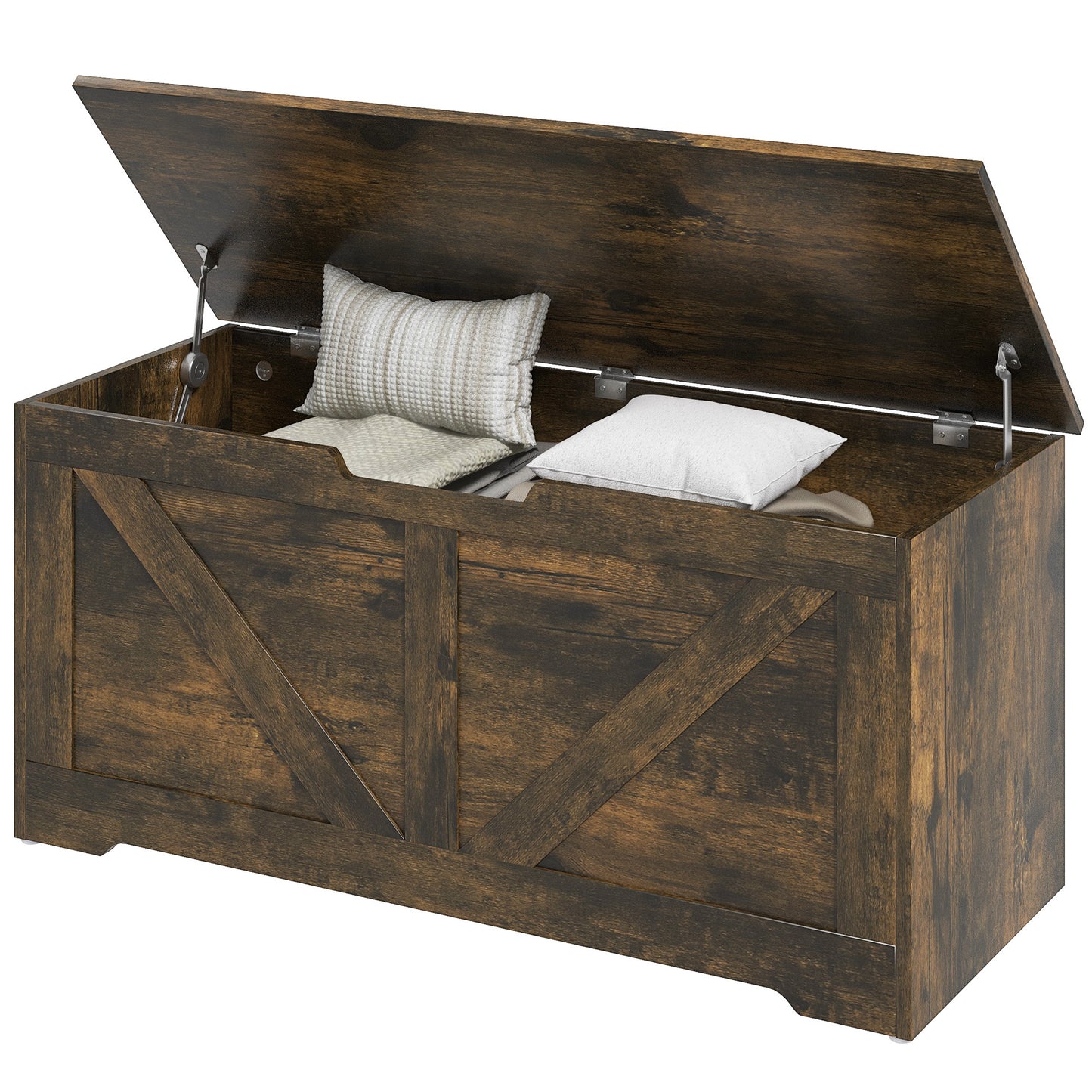 39.4 Inches Storage Chest, Storage Trunk with 2 Safety Hinges for Living Room, Brown Wood Grain