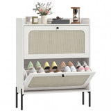 Shoe Cabinet with 2 Flip Drawers, Boho Narrow Shoe Storage Cabinet, White